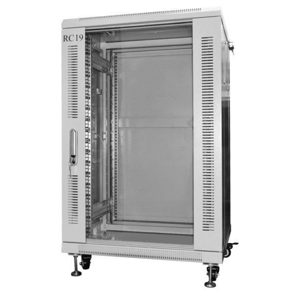 RC19 RP-18.6.8-GM.7035 Шкаф серверный телекоммуникационный 19amp;quot; напольный, 18U 600x800x988мм ШхГхВ, передняя дверь стеклянная, задняя дверь металлическая, цвет серый RAL 7035