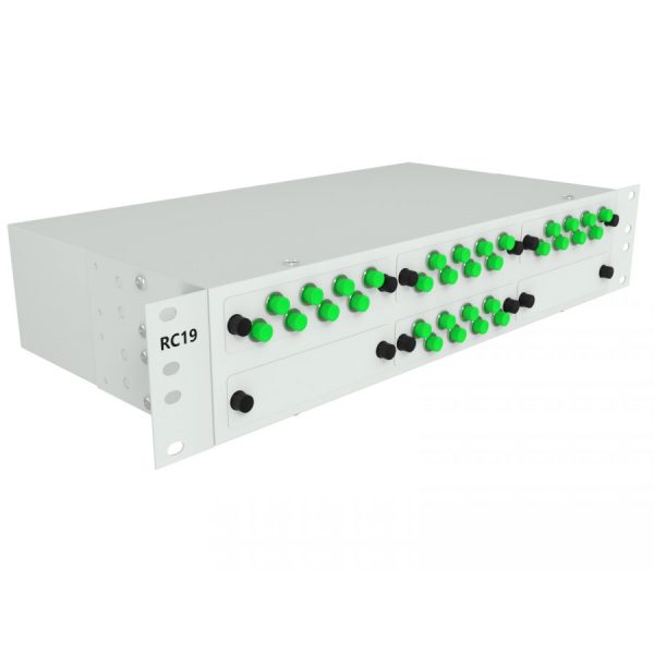 RC19 ШКОС-У-19-2U-32-FC/APC-9/125 Кросс оптический 19amp;quot; стоечный 2U на 32 порта FC 9/125мкм укомплектованный оптический бокс (пигтейл FC/APC 9/125-32шт, розетка FC-32шт, КДЗС-32шт)