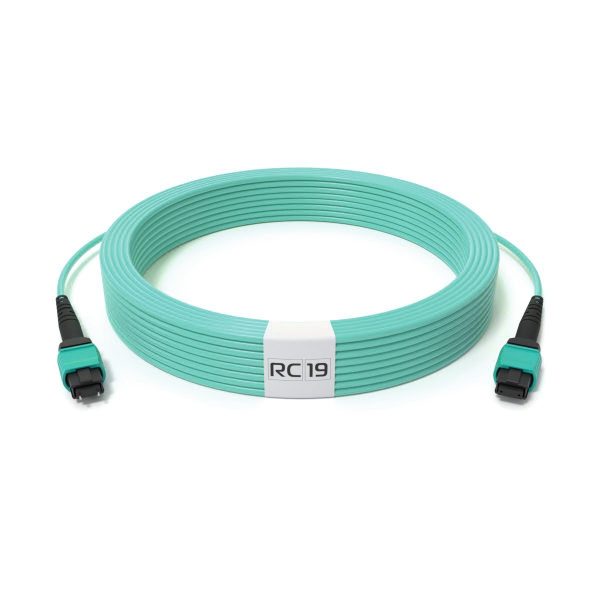RC19 PC-3.0-12-MPO/U(m)-MPO/U(f)-B-MM503-7м-LSZH-AQ Кабельная сборка MPO/UPC (M) - MPO/UPC (F), 12 волокон, полярность B, 50/125 OM3 MM, (3.0мм), LSZH, цвет аквамарин, 7м