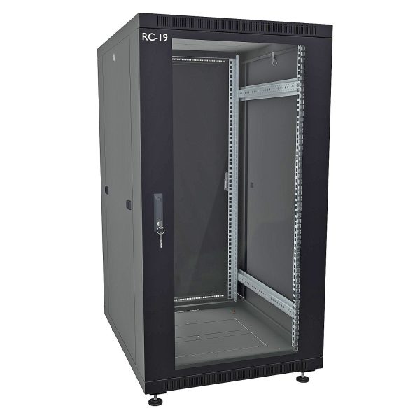 RC19 RP-33.6.6-GM.9005 Шкаф напольный 33U 600x600x1587мм (ШхГхВ) телекоммуникационный 19amp;quot;, передняя дверь стеклянная - задняя дверь металлическая, цвет черный RAL 9005