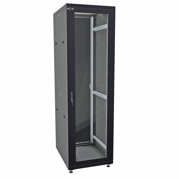 RC19 RP-47.6.8-GM.9005 Шкаф напольный 47U 600x800x2209мм (ШхГхВ) телекоммуникационный 19amp;quot;, передняя дверь стеклянная - задняя дверь металлическая, цвет черный RAL 9005