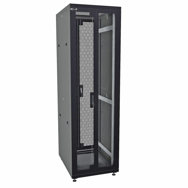 RC19 RP-42.6.8-2P2P.9005 Шкаф напольный 42U 600x800x1987мм (ШхГхВ) телекоммуникационный 19amp;quot;, передняя дверь перфорированная двойная - задняя дверь перфорированная двойная, цвет черный RAL 9005