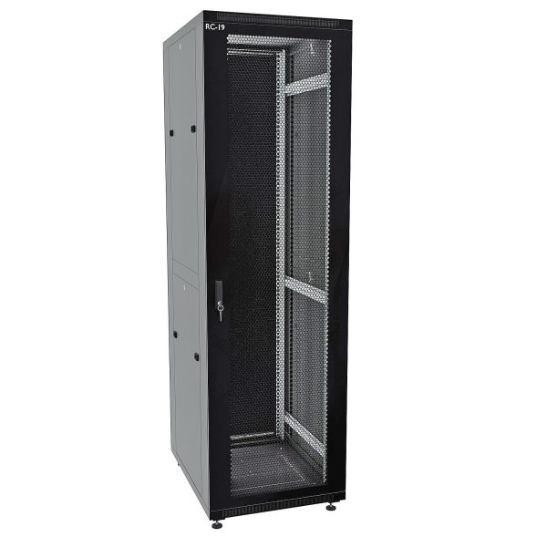 RC19 RP-47.6.8-PS.9005 Шкаф напольный 47U 600x800х2209мм (ШхГхВ) телекоммуникационный 19amp;quot;, передняя дверь перфорированная - задняя металлическая панель, цвет черный RAL 9005