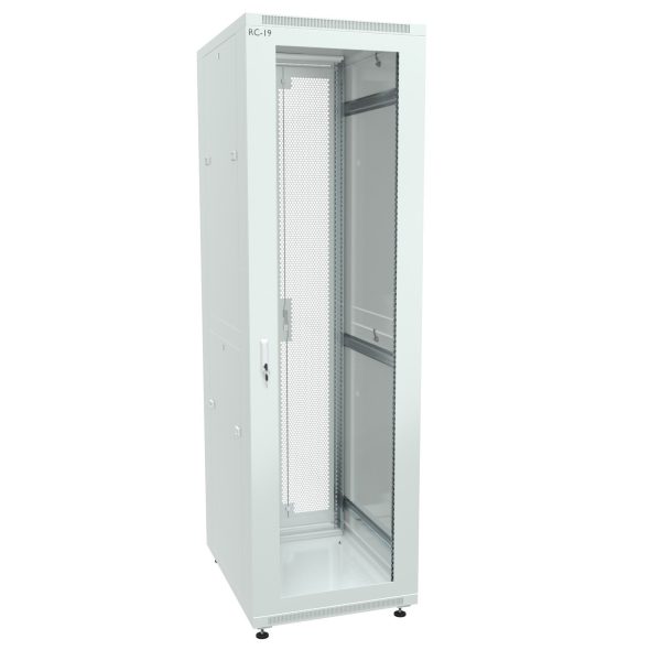 RC19 RP-37.6.6-G2P.7035 Шкаф напольный 37U 600x600x1765мм (ШхГхВ) телекоммуникационный 19amp;quot;, передняя дверь стеклянная - задняя дверь перфорированная двойная, цвет серый RAL 7035