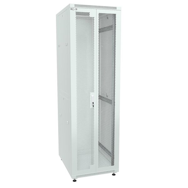 RC19 RP-42.6.8-2PM.7035 Шкаф напольный 42U 600x800x1987мм (ШхГхВ) телекоммуникационный 19amp;quot;, передняя дверь перфорированная распашная (2-х створчатая)-задняя дверь металлическаяическая, цвет чёрный RAL7035 (разобранный 5 мест)